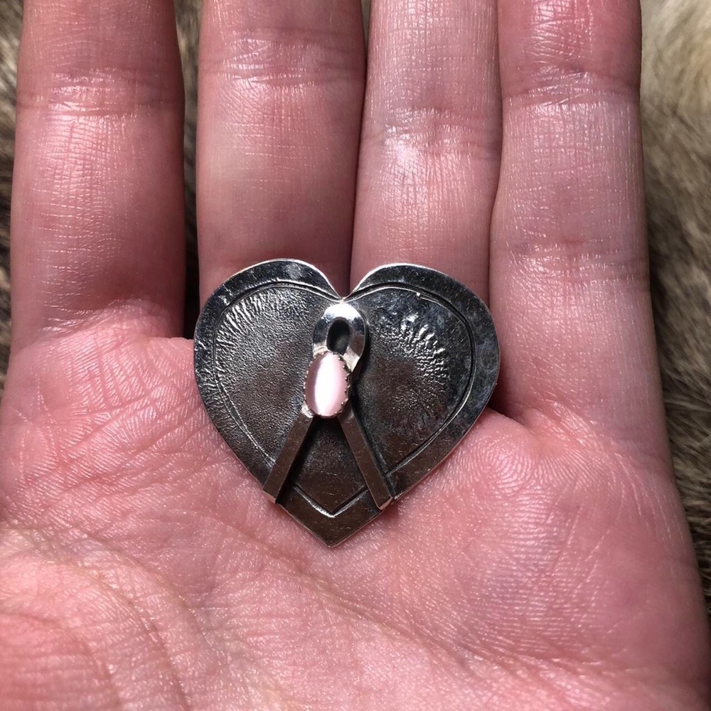 Sterling silver signed breast cancer awareness heart pin